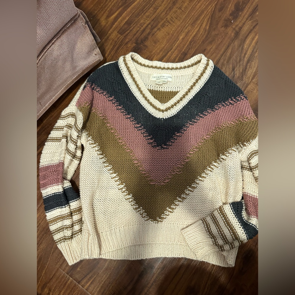 Saltwater LUXE Chevron Knit Sweater - Cream, Pink, Brown, Black
